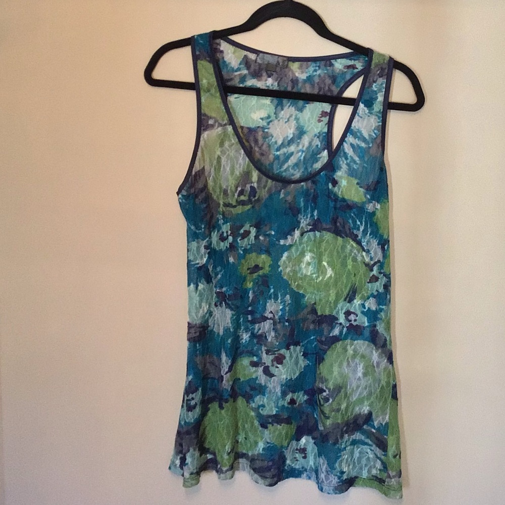 Sheer blue floral tank top